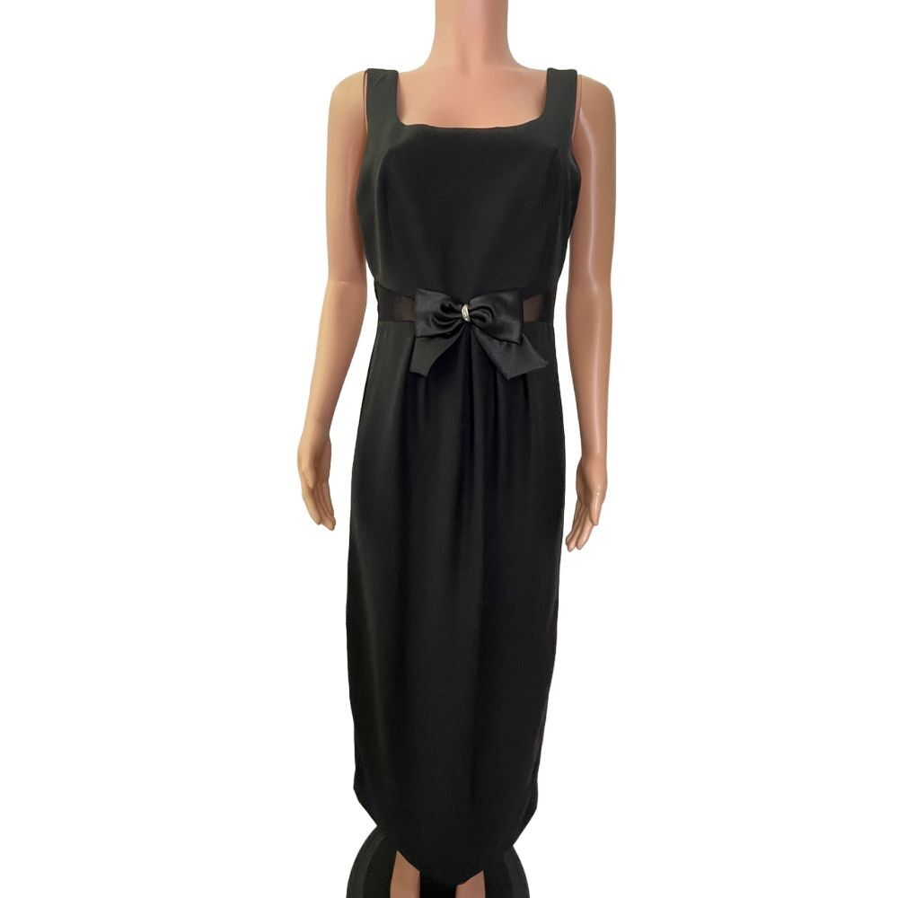 Vintage Cattiva black bow M dress, elegant classy, Old Hollywood, LBD mesh sides